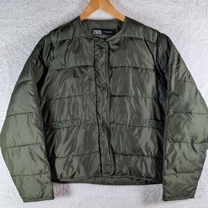 Zara Dark Green Quilted Jacket Oversize
